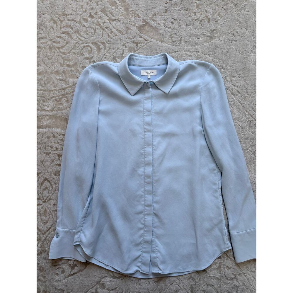 Lafayette 148 New York Scottie Bluebell Silk Blouse Size Small NWOT Minimalist - Picture 6 of 10